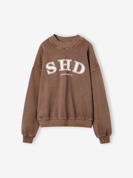 Meisjessweater met print chocoladebruin+grijs - vertbaudet enfant 