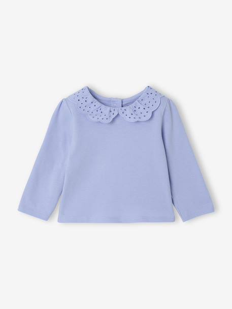 T-shirt bébé col brodé manches longues beige clair+bleu+rayé marine+rayé rouge - vertbaudet enfant 