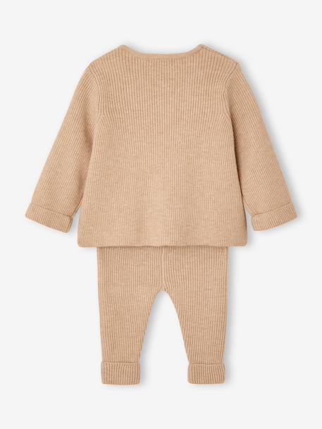 Ensemble bébé mixte gilet pantalon en tricot beige+blanc+vert d'eau+vert sauge - vertbaudet enfant 