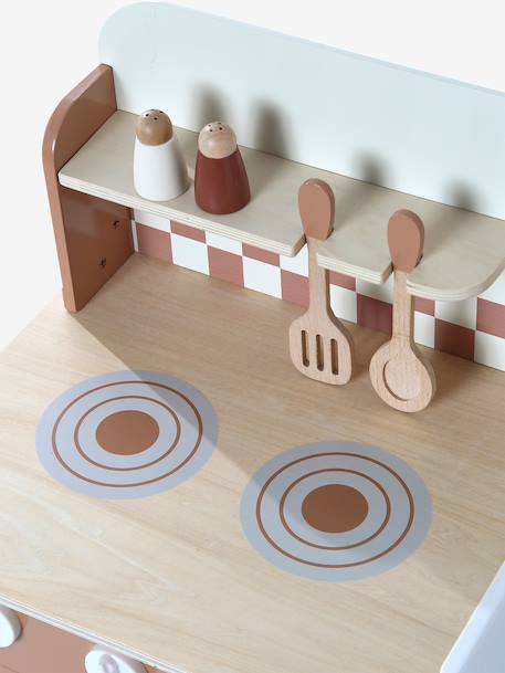Cuisine en bois FSC® avec accessoires caramel+écru+rose+vert sauge - vertbaudet enfant 