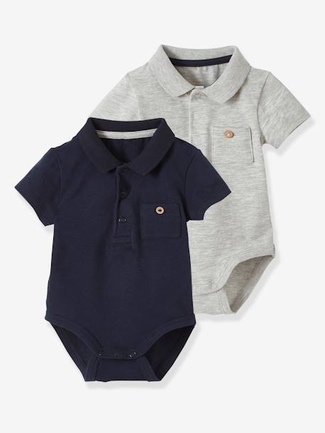 Lot de 2 bodies bébé naissance ouverture polo lot encre - vertbaudet enfant 