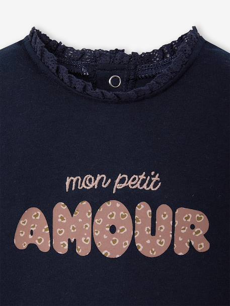 T-shirt bébé manches longues avec motif c½ur léopard écru+marine - vertbaudet enfant 