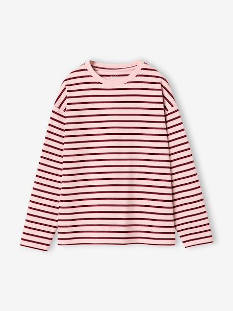 T-shirt manches longues fille bois de rose+écru - vertbaudet enfant 