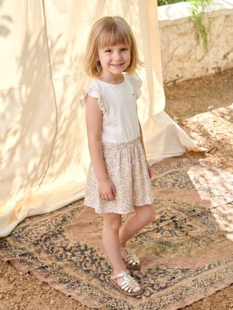 Robe fille effet 2 en 1 beige+écru+indigo+rayé rose+rose pâle - vertbaudet enfant 