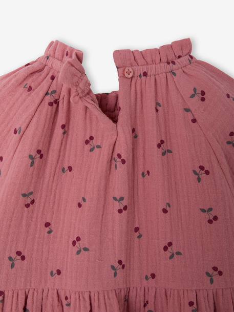 Jurk voor babymeisjes met ruches van katoengaas oudroze+rozen+taupe - vertbaudet enfant 
