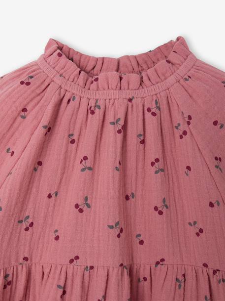 Jurk voor babymeisjes met ruches van katoengaas oudroze+rozen+taupe - vertbaudet enfant 