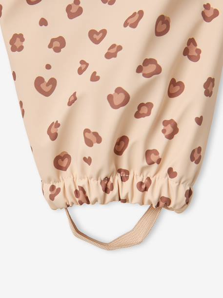 Bedrukte regenjas met capuchon voor baby's, gevoerd met fleece oudroze+vanille - vertbaudet enfant 