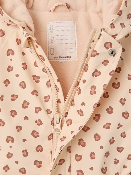 Bedrukte regenjas met capuchon voor baby's, gevoerd met fleece oudroze+vanille - vertbaudet enfant 