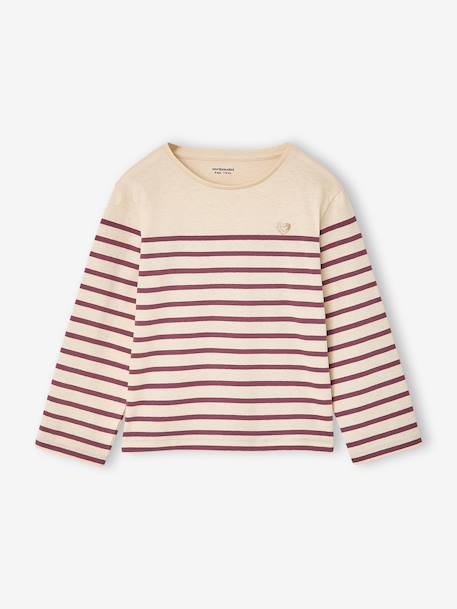 Tee-shirt marinière fille manches longues prune+rayé bleu - vertbaudet enfant 