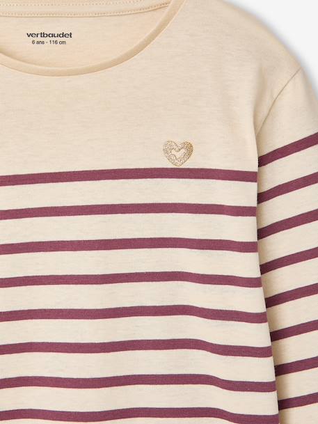 Tee-shirt marinière fille manches longues prune+rayé bleu - vertbaudet enfant 