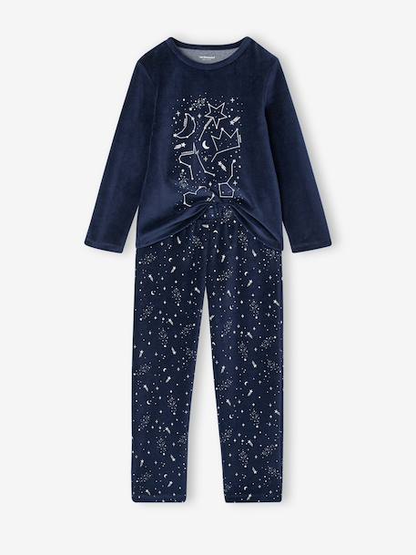 Set van 2 lange velours pyjama's roze (poederkleur) - vertbaudet enfant 