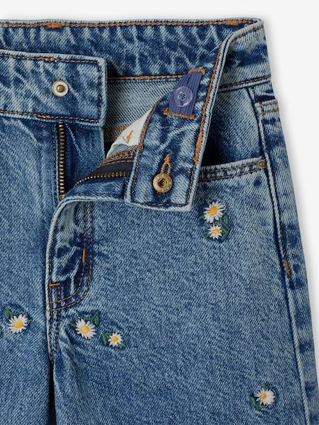 Jean large fille brodé bleu foncé+bleu jean+bleu moyen+denim bleached - vertbaudet enfant 
