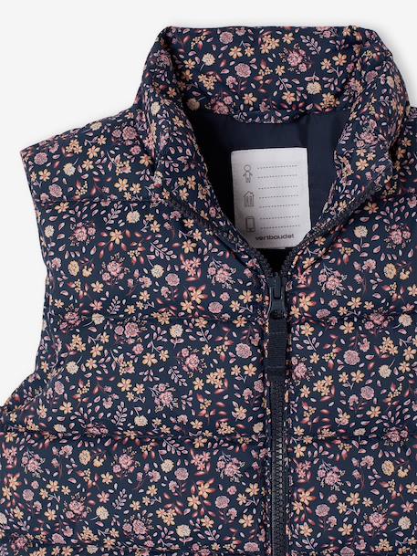 Doudoune fille sans manches motifs fleurs marine+rose imprimé - vertbaudet enfant 