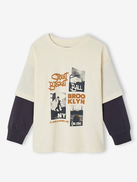 T-shirt met laagjeseffect voor jongen ecru - vertbaudet enfant 