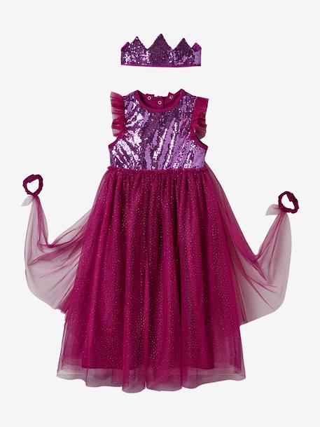 Verkleedkleren prinses met sluier en kroon blauw+goudkleurig+pruim+roze - vertbaudet enfant 