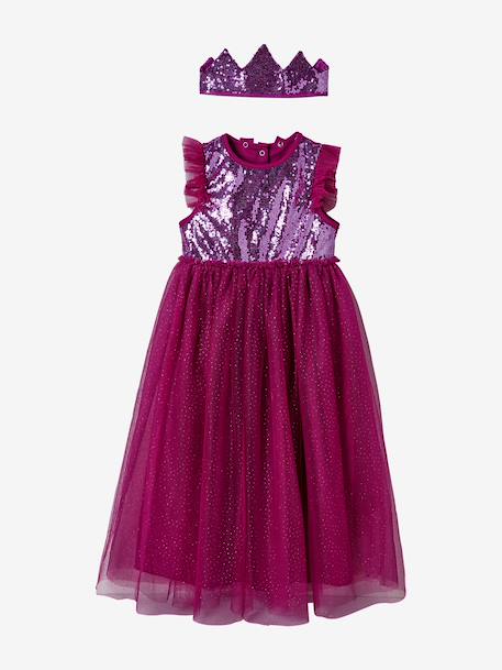 Verkleedkleren prinses met sluier en kroon blauw+goudkleurig+pruim+roze - vertbaudet enfant 