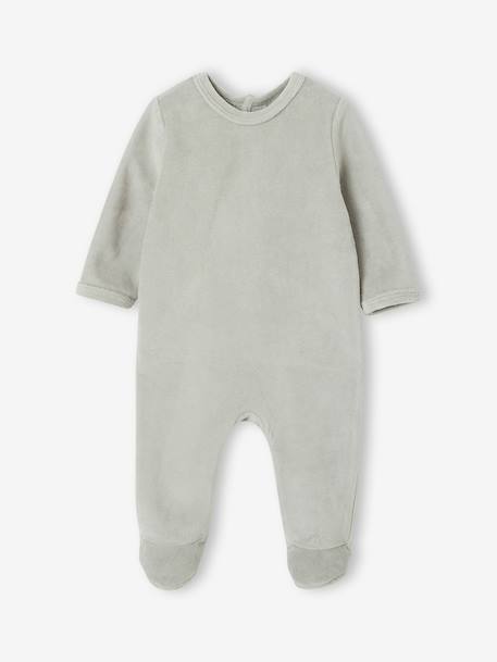Set van 3 velours babypyjama's gemêleerd beige+gemêleerd grijs+saliegroen - vertbaudet enfant 