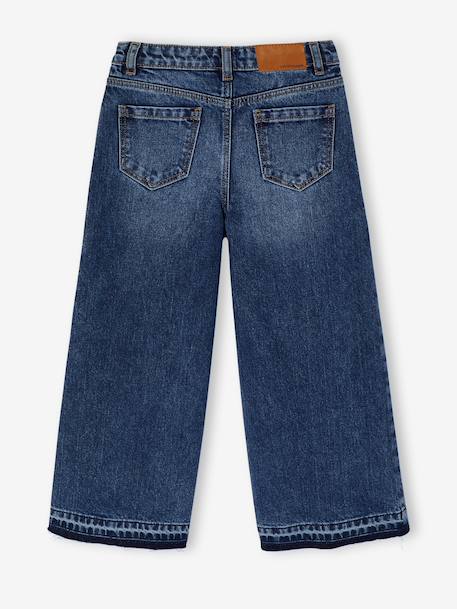Jean fille large bas effiloché bleu foncé+denim bleached+gris+stone - vertbaudet enfant 