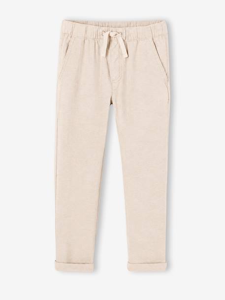 Pantalon garçon coton/lin léger beige chiné+bleu nuit+vert sauge - vertbaudet enfant 