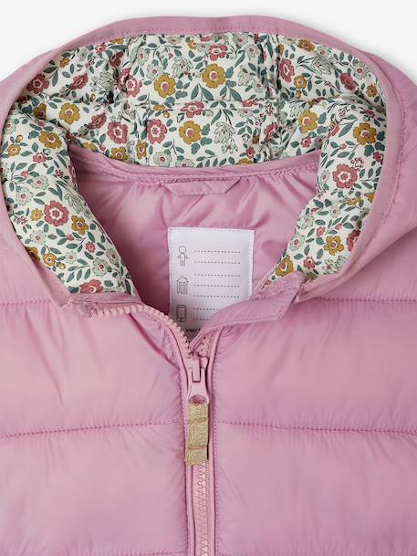 Lichtgewicht donsjas met capuchon voor meisjes groengrijs+lila+marineblauw+pruim+rozen - vertbaudet enfant 
