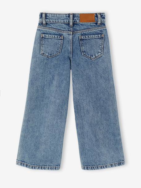 Jean large fille brodé bleu foncé+bleu jean+bleu moyen+denim bleached - vertbaudet enfant 