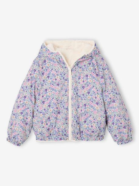 Coupe-vent fille à capuche réversible léopard/sherpa beige+vanille - vertbaudet enfant 