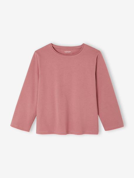 Set van 3 BASICS meisjesshirts met lange mouwen antraciet+ecru+grijsblauw+indigoblauw+koraal+zachtpaars - vertbaudet enfant 