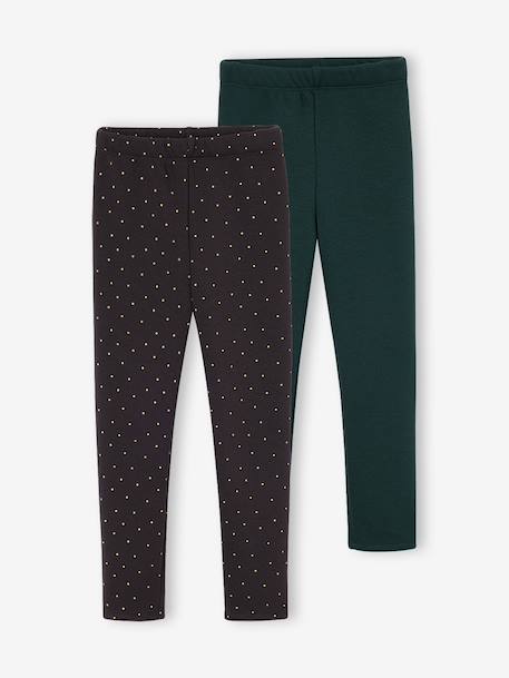 Lot 2 Leggings fille doublés maille polaire anthracite+prune - vertbaudet enfant 