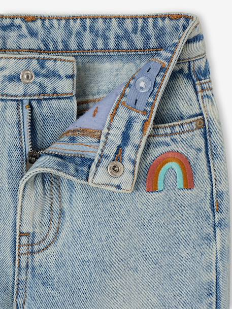 Jean fille mom brodé fleurs bleu+bleu clair+bleu moyen - vertbaudet enfant 