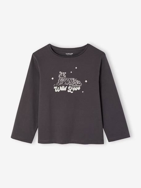 Set van 3 BASICS meisjesshirts met lange mouwen antraciet+ecru+grijsblauw+indigoblauw+koraal+zachtpaars - vertbaudet enfant 