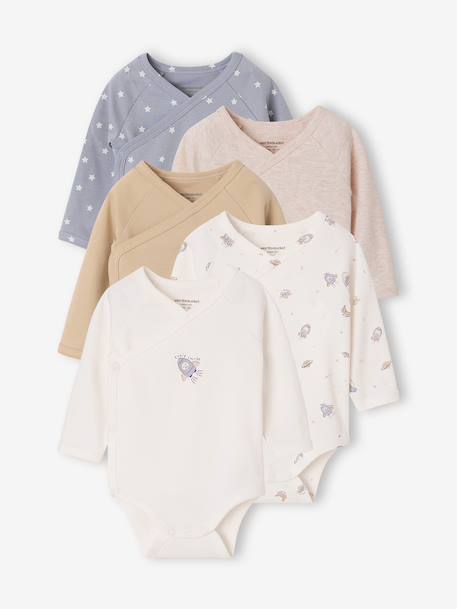 Set van 5 babyrompertjes met lange mouwen hemelsblauw - vertbaudet enfant 
