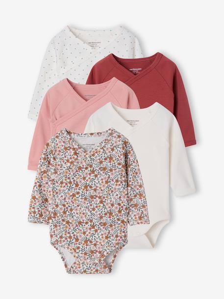 Set van 5 meegroeirompers met lange mouwen rozen - vertbaudet enfant 