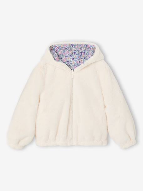 Coupe-vent fille à capuche réversible léopard/sherpa beige+vanille - vertbaudet enfant 
