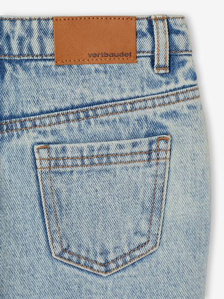 Jean fille mom brodé fleurs bleu+bleu clair+bleu moyen - vertbaudet enfant 