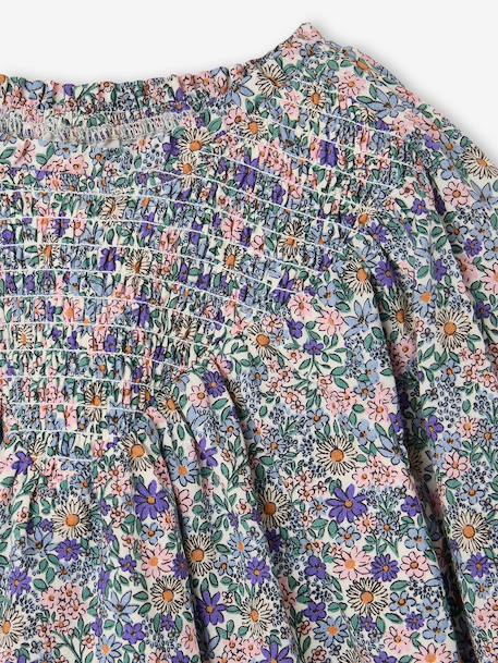 Blouse fille manches smockées ivoire+rose pâle+vanille+vert sauge - vertbaudet enfant 