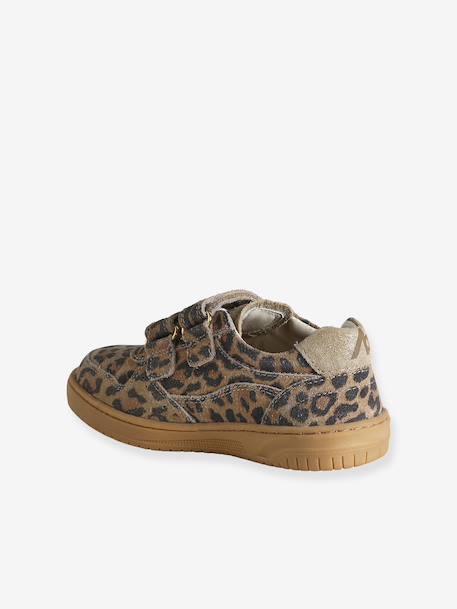 Meisjessneakers leer met klittenband beige+bruin+goudgeel+oudroze - vertbaudet enfant 
