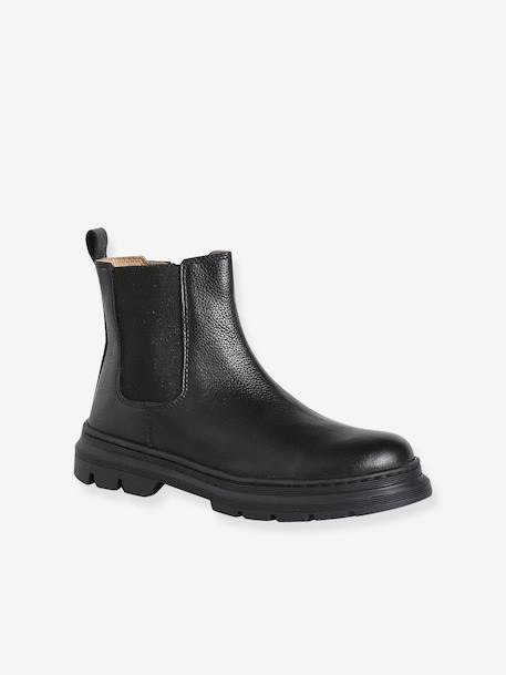 Boots voor meisjes van leer, elastisch en met rits kameel+zwart - vertbaudet enfant 