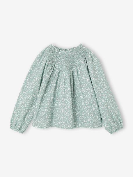 Blouse fille manches smockées ivoire+rose pâle+vanille+vert sauge - vertbaudet enfant 