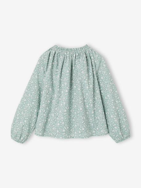 Blouse voor meisjes met gesmokte mouwen ivoor+lichtroze+saliegroen+vanille - vertbaudet enfant 