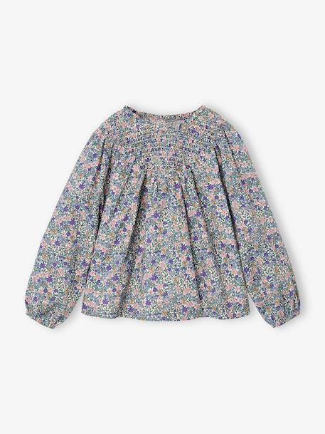Blouse fille manches smockées ivoire+rose pâle+vanille+vert sauge - vertbaudet enfant 