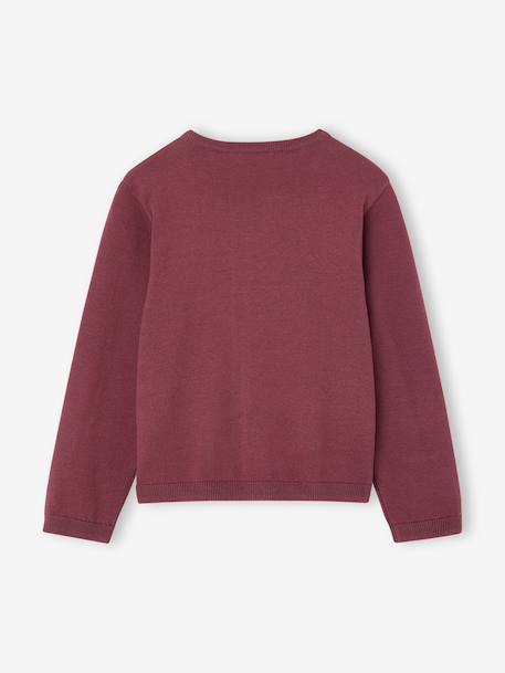 Meisjesvest Basics van fijn breisel antraciet+geel+gemêleerd beige+grijsblauw+marineblauw+pruim+rozenhout+smaragdgroen+vanille - vertbaudet enfant 