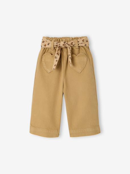 Pantalon bébé fille large ceinture à nouer beige+caramel+violine - vertbaudet enfant 