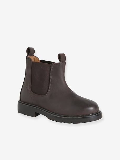 Boots enfant garçon cuir élastiquées brun - vertbaudet enfant 