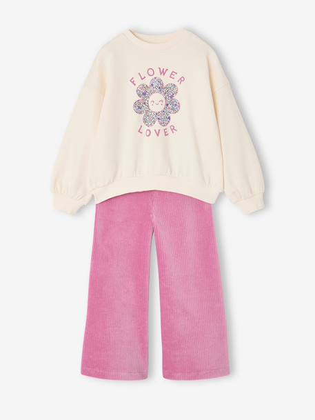 Ensemble fille sweat et pantalon anthracite+écru - vertbaudet enfant 