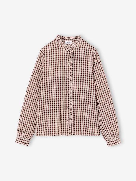 Meisjesblouse met ruches, lange mouw chocoladebruin - vertbaudet enfant 