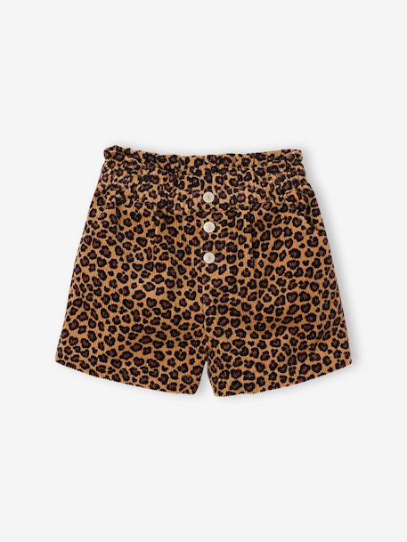 Fluwelen short met paperbag-vorm meisjes chocoladebruin+grijs+groenblauw+kameel+kaneel+zachtpaars - vertbaudet enfant 