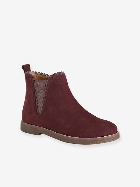 Leren laarsjes met elastiek voor meisjes bordeauxrood+goud+kameel+marineblauw - vertbaudet enfant 