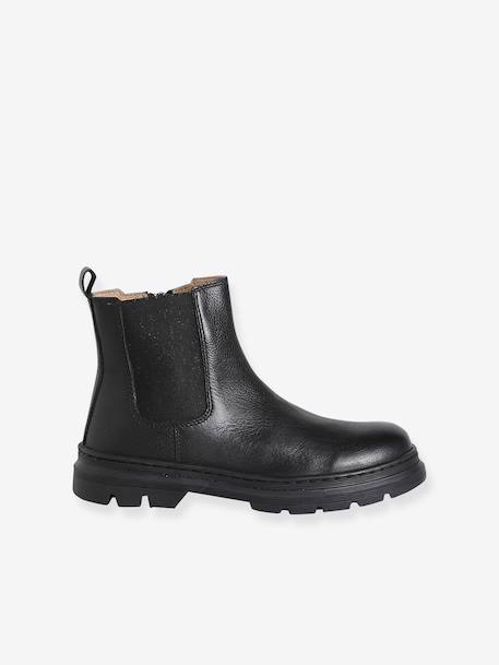 Boots voor meisjes van leer, elastisch en met rits kameel+zwart - vertbaudet enfant 