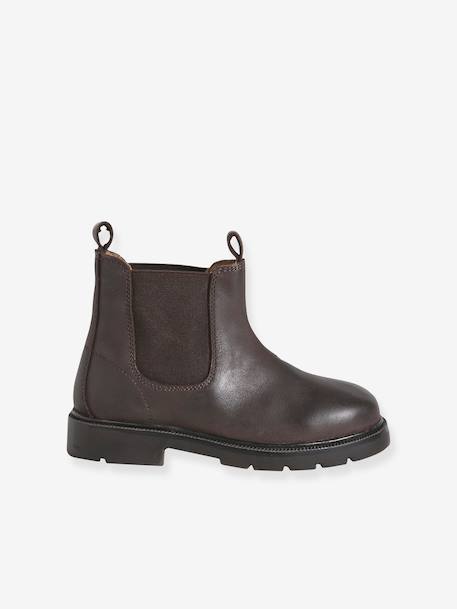 Jongensboots van leer met elastiek donkerbruin - vertbaudet enfant 