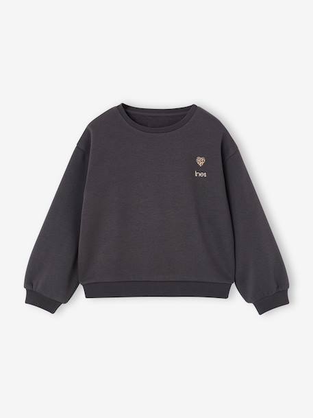 Sweat fille motif imprimé anthracite+corail+encre+pivoine+sauge+vanille+violet+violine - vertbaudet enfant 